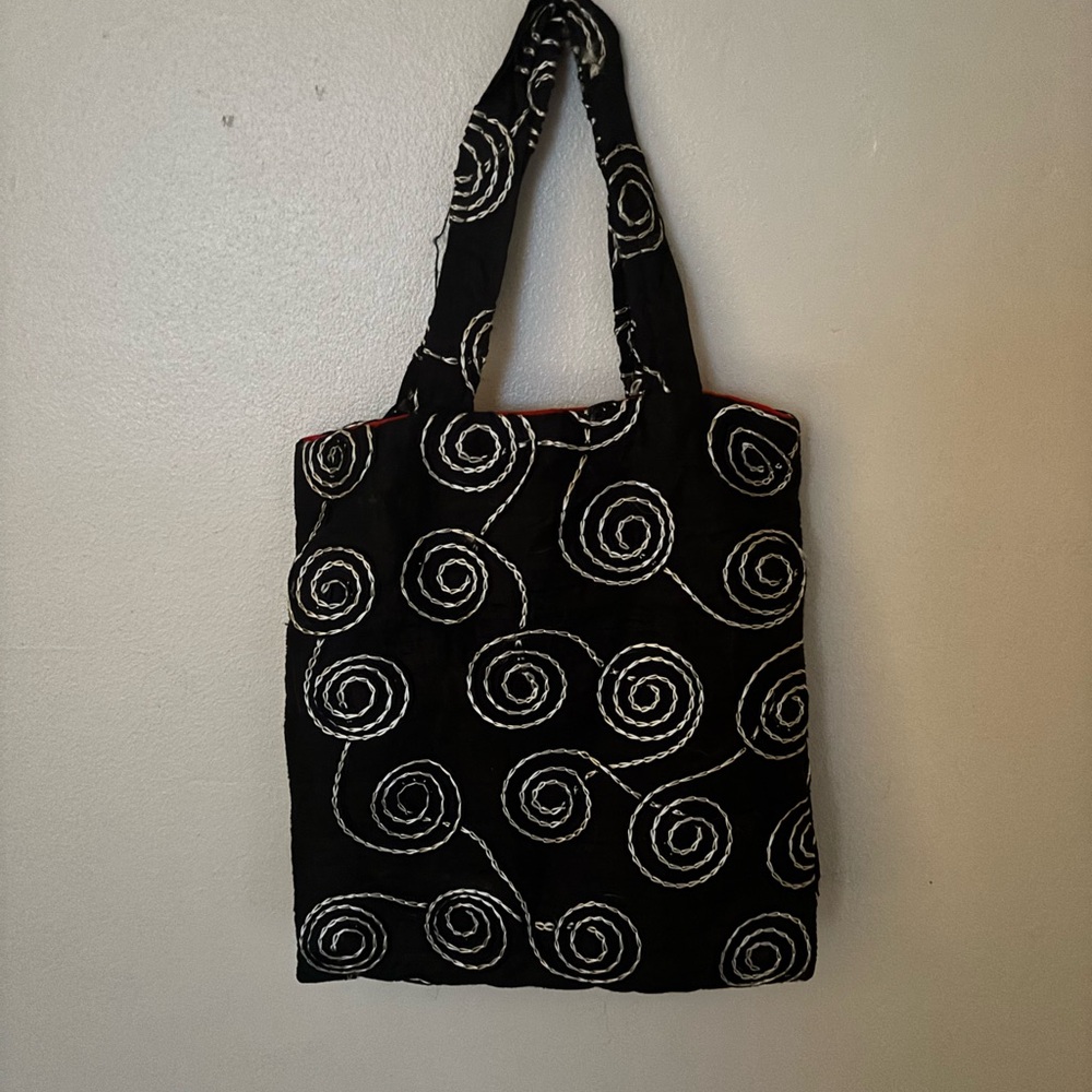 Eclectic Black and White Spiral Tote Bag